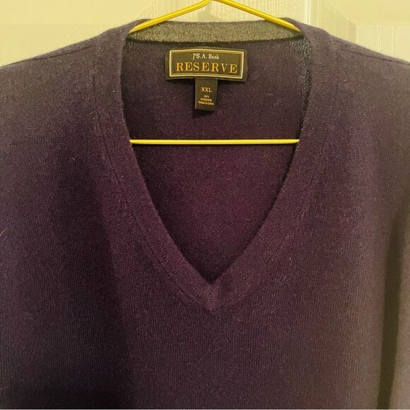 Jos. A. Bank Cashmere V-Neck Sweater in Deep Purple - Picture 2 of 4
